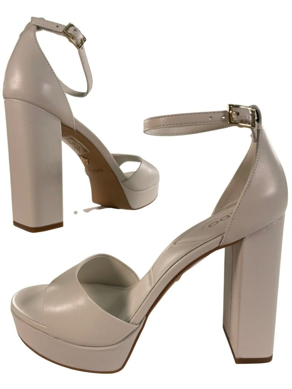 Aldo Anaegyn 2.0 White Block Heel Platform Sandals Women's Size 8.5 MSRP$130 NEW